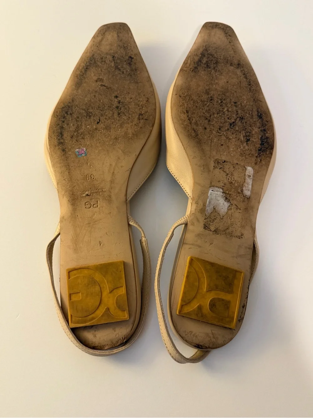 Purificacion García Cubo Leather Slingback Flats in Gardenia, Size 39 (US 8.5)
